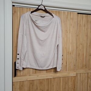 Women's Taupe Cream Button-Sleeve Cowl Neck Top